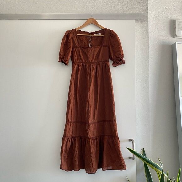 Reformation Bekkah Crocheted Lace-Trimmed Organic Cotton Midi Dress in Cinnamon - Picture 9 of 12